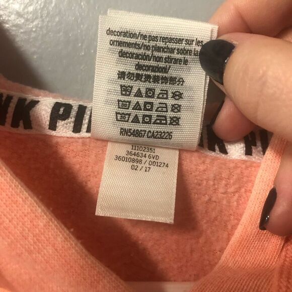 victoria’s secret pink peach/pink cropped hoodie size xs cotton/poly blend - Picture 4 of 8